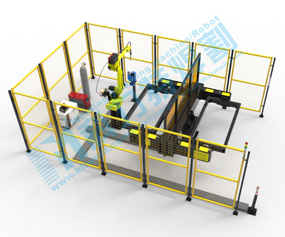 Double station three-axis rotary platform robot workstation